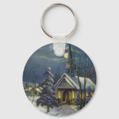 Weihnachten, Winterkirche im Schnee mit dem Mond Schlüsselanhänger (Vorderseite)