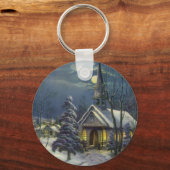 Weihnachten, Winterkirche im Schnee mit dem Mond Schlüsselanhänger (Vorderseite)