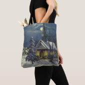 Weihnachten, Winterkirche im Schnee mit dem Mond Tasche (Von Nahem)