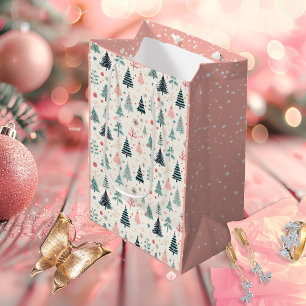 Weihnachten Winterurlaub Abstraktes Baummuster Mittlere Geschenktüte