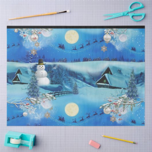 Weihnachten Winterurlaub mit Schneemann Seidenpapier (Basteln)