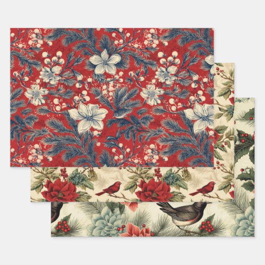 Weihnachten Wintervögel Rustikale Decoupage Vintag Geschenkpapier Set (Set)