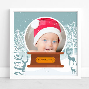 Weihnachten Winterwald Foto Schneekugel Poster