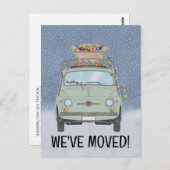 Weihnachten Wir haben grünes Auto mit Lichtern bew Postkarte (Vorne/Hinten)