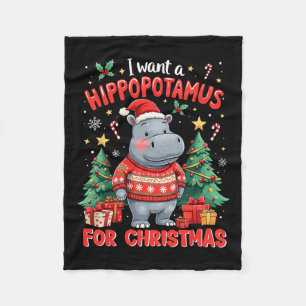 Weihnachten Wollte ich einen Hippopotamus Für Weih Fleecedecke