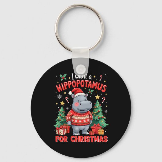 Weihnachten Wollte ich einen Hippopotamus Für Weih Schlüsselanhänger (Vorderseite)