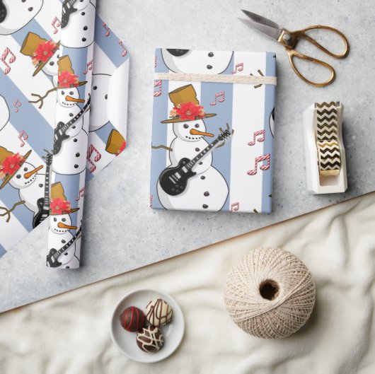 Weihnachten Wrapping Blue & White Strip Snowman Geschenkpapier (Kunsthandwerk)