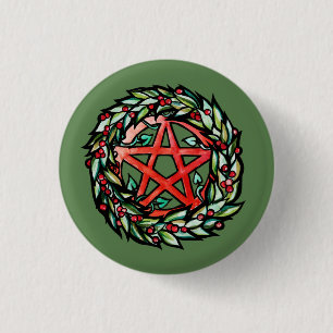 Weihnachten Wreath Pentagramm Pagan Pentagram Holi Button