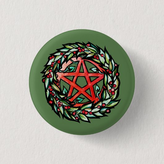 Weihnachten Wreath Pentagramm Pagan Pentagram Holi Button (Vorderseite)