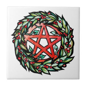 Weihnachten Wreath Pentagramm Pagan Pentagram Holi Fliese
