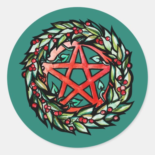 Weihnachten Wreath Pentagramm Pagan Pentagram Holi Runder Aufkleber (Vorderseite)