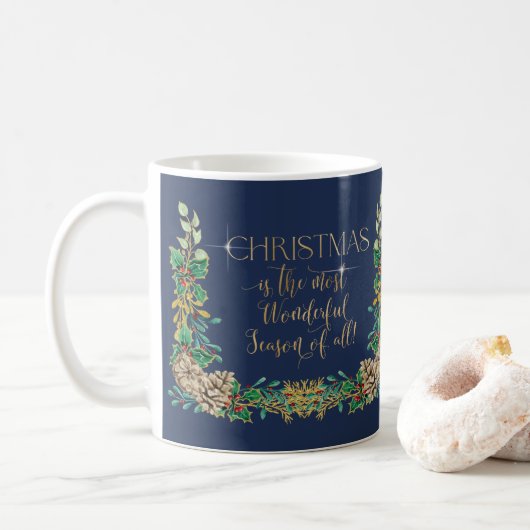 Weihnachten Wunderbare Zeit des Jahres Gold Script Kaffeetasse (Mit Donut)