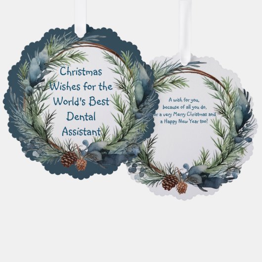 Weihnachten wünscht Grüne Wreath Dental Assistant Ornament Karte (Vorderseite/Rückseite)