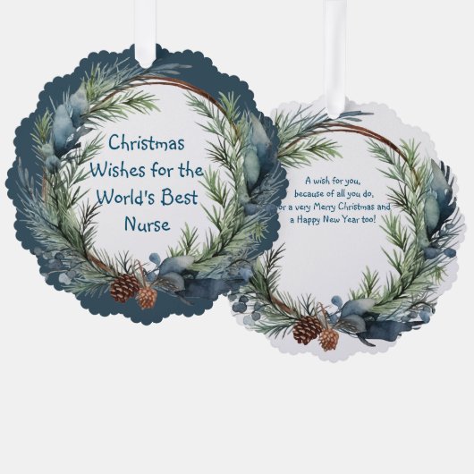 Weihnachten wünscht Grüne Wreath Nurse Ornament Karte (Vorderseite/Rückseite)