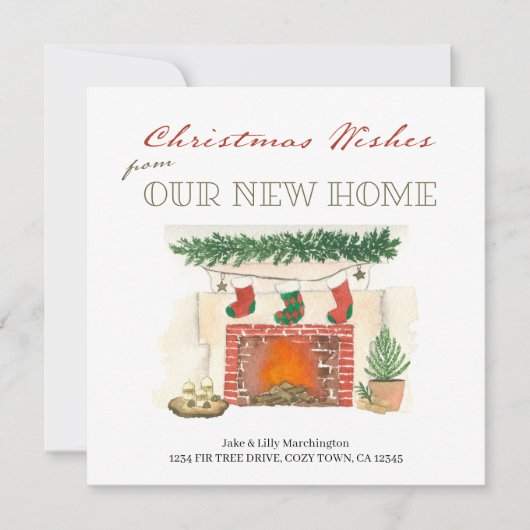 Weihnachten wünscht neue Zuhause Fireplace Holiday Ankündigung (Vorderseite)