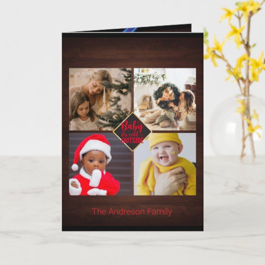 Weihnachten wünscht schöne Holzfamilienfoto-Collag Karte (Gelbe Blume)