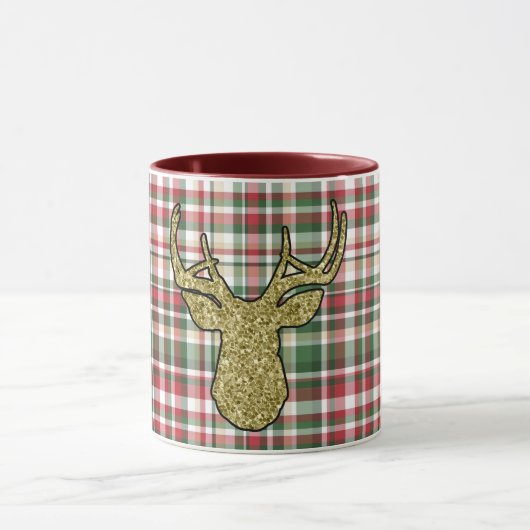 Weihnachten XMAS Kariert Tartan Gold Decht Kaffee Tasse (Zentrum)