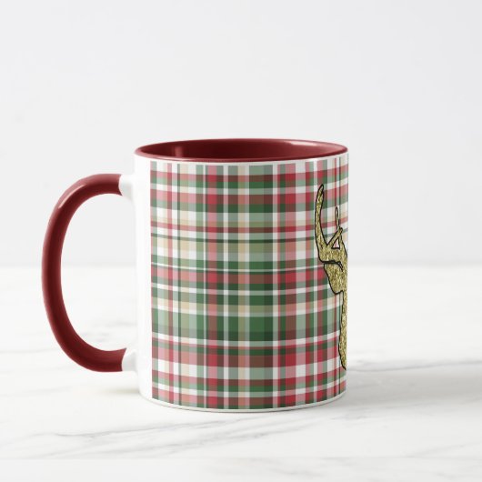 Weihnachten XMAS Kariert Tartan Gold Decht Kaffee Tasse (Links)