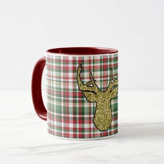 Weihnachten XMAS Kariert Tartan Gold Decht Kaffee Tasse (Vorderseite Links)