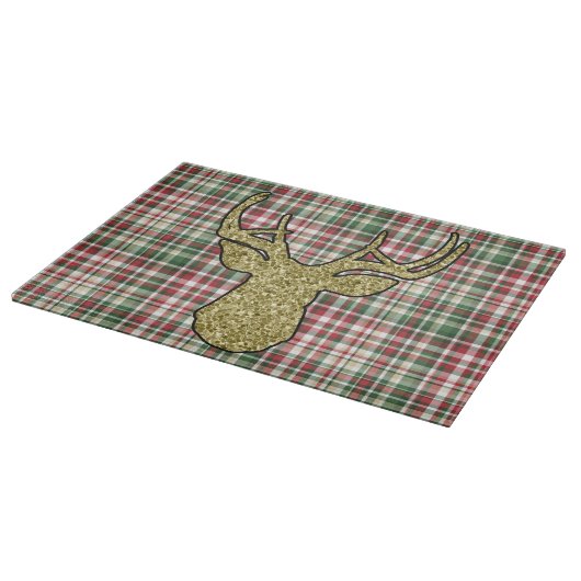 Weihnachten XMAS Kariert Tartan Gold Deer Buck Gla Schneidebrett (Ecke)