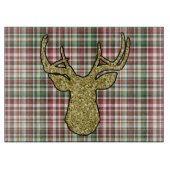 Weihnachten XMAS Kariert Tartan Gold Deer Buck Gla Schneidebrett (Vorderseite)