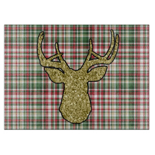 Weihnachten XMAS Kariert Tartan Gold Deer Buck Gla Schneidebrett