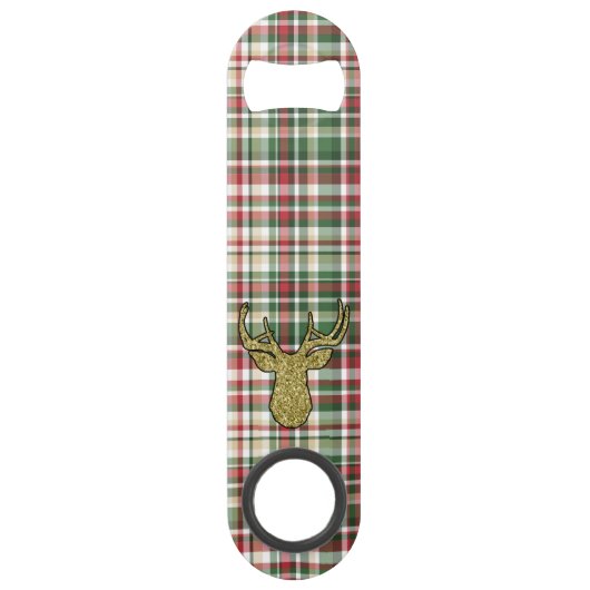 Weihnachten XMAS Kariert Tartan Gold Hirschflasche Speed Flaschenöffner (Vorderseite)
