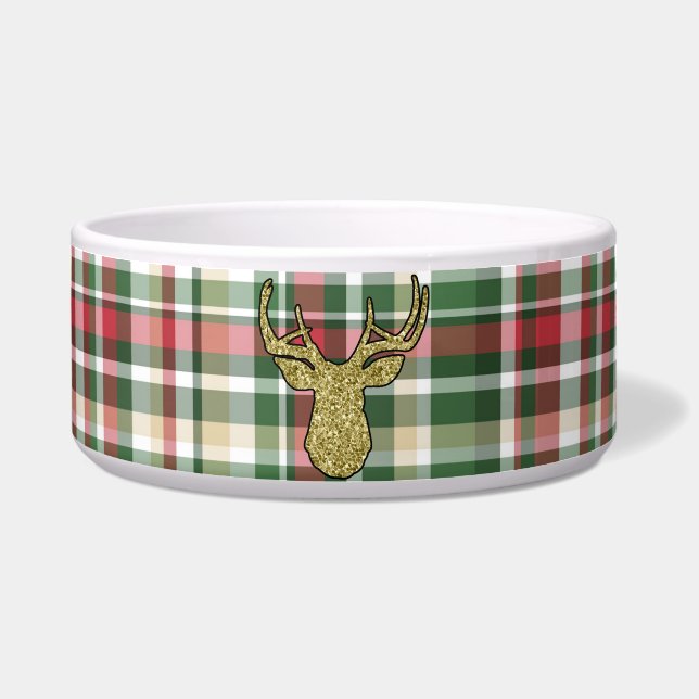 Weihnachten XMAS Kariert Tartan Gold Hirschkuchen Napf (Vorderseite)