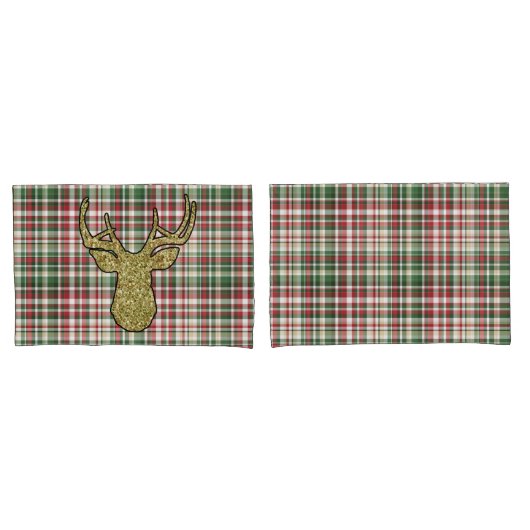 Weihnachten XMAS Kariert Tartan Gold Hirschpilze H Kissenbezug (Vorderseite-Set)