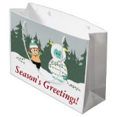 Weihnachten Yeti Große Geschenktüte (Rückseite Schrägansicht)