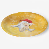 Weihnachten Yeti Puppe auf Gold Bokeh Hintergrund Pappteller (Schrägansicht)