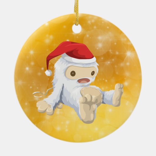 Weihnachten Yeti Puppe mit Gold Bokeh Hintergrund Keramikornament (Hinten)