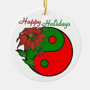 Weihnachten Yin Yang Poinsettie Keramikornament
