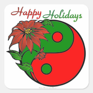 Weihnachten Yin Yang Poinsettie Quadratischer Aufkleber
