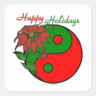 Weihnachten Yin Yang Poinsettie Quadratischer Aufkleber
