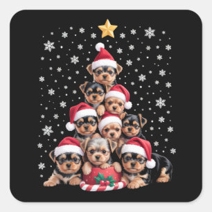 Weihnachten Yorkie Hunde Liebhaber Baum Xmas Haust Quadratischer Aufkleber