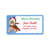 Weihnachten Yorkie in Weihnachtsmannmütze Schneefl Adressaufkleber (Vorne)