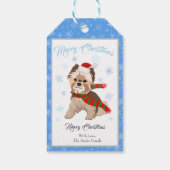 Weihnachten Yorkie in Weihnachtsmannmütze Schneefl Geschenkanhänger (Rückseite)