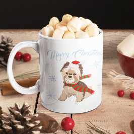 Weihnachten Yorkie in Weihnachtsmannmütze Schneefl Kaffeetasse