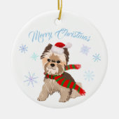Weihnachten Yorkie in Weihnachtsmannmütze Schneefl Keramik Ornament (Vorne)