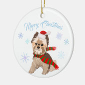 Weihnachten Yorkie in Weihnachtsmannmütze Schneefl Keramik Ornament (Links)