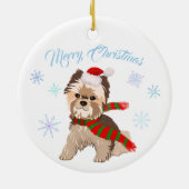 Weihnachten Yorkie in Weihnachtsmannmütze Schneefl Keramik Ornament (Hinten)