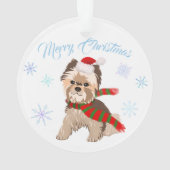 Weihnachten Yorkie in Weihnachtsmannmütze Schneefl Ornament (Rückseite)