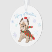 Weihnachten Yorkie in Weihnachtsmannmütze Schneefl Ornament (Vorderseite)