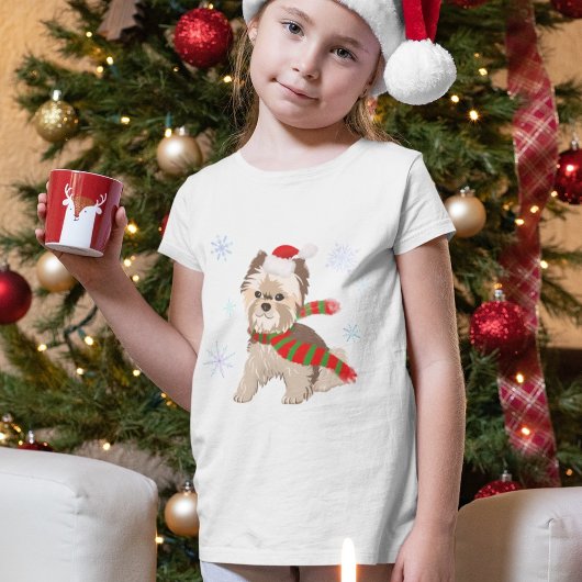 Weihnachten Yorkie in Weihnachtsmannmütze Schneefl T-Shirt
