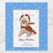 Weihnachten Yorkie in Weihnachtsmannmütze Schneefl Weinetikett (Einzelnes Label)