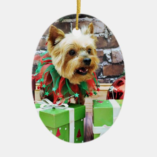 Weihnachten - Yorkie - Willie Keramikornament (Vorne)