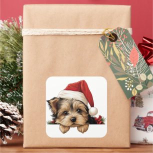 Weihnachten Yorkshire Terrier Quadratischer Aufkleber