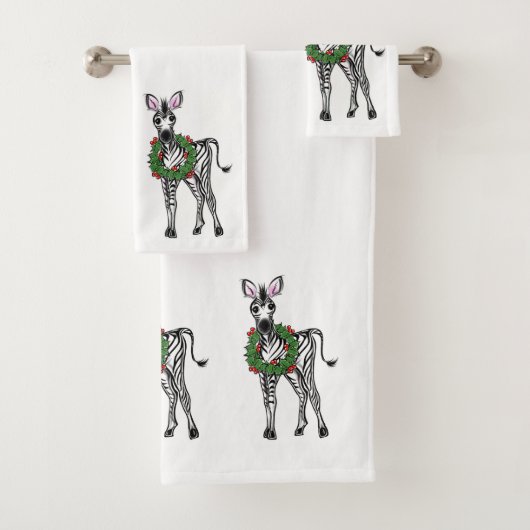 Weihnachten Zebra, Rot-Grün-Heiliger Kranz Badhandtuch Set (Insitu)