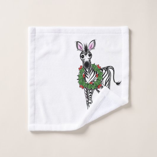 Weihnachten Zebra, Rot-Grün-Heiliger Kranz Badhandtuch Set (Waschlappen)
